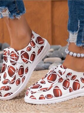 Women’s White Sneakers with Football Print
